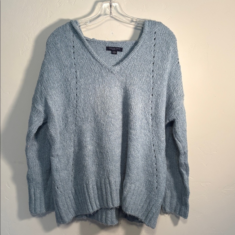 American Eagle hooded sweater v neck light blue women’s S
